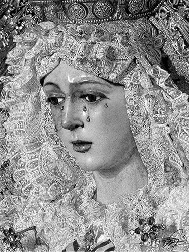 Virgen de la Macarena. Grafito Staedtler de diversas durezas. Opalina. 42 x 29,7 cm