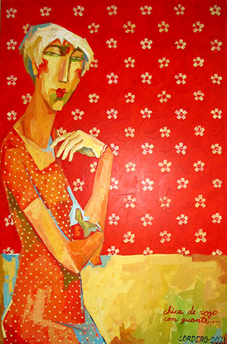 Mujer de rojo. Acrílico sobre lienzo. 85x130