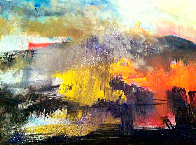Tormenta y lluvia (abstracción naturaleza). Óleo y acrílico sobre lienzo. 50×70.	