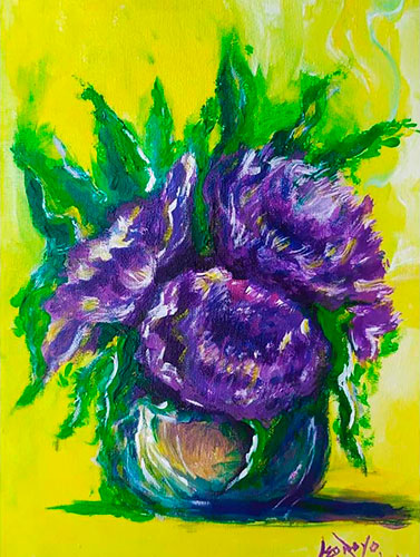 Flores violetas. Acrílico, 30x40	