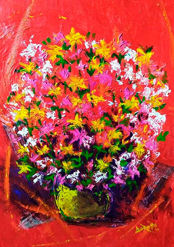 Flores y diario I. Acrílico, 50x70	